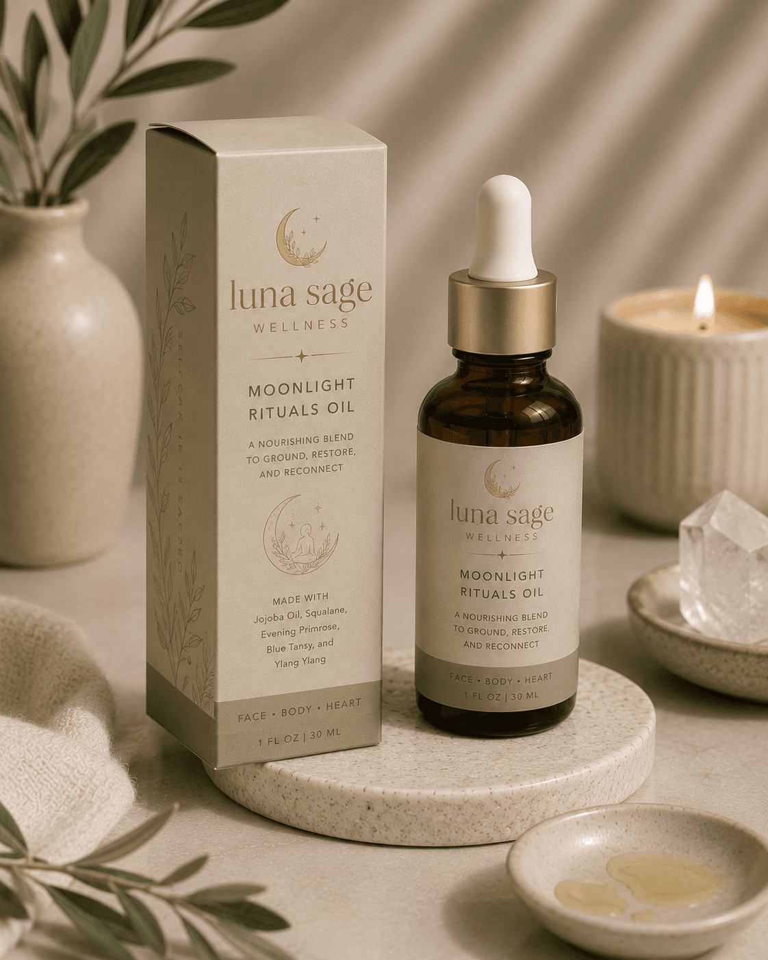 Moonlight Rituals Oil — sapphire-hued anointing oil with jasmine and blue tansy