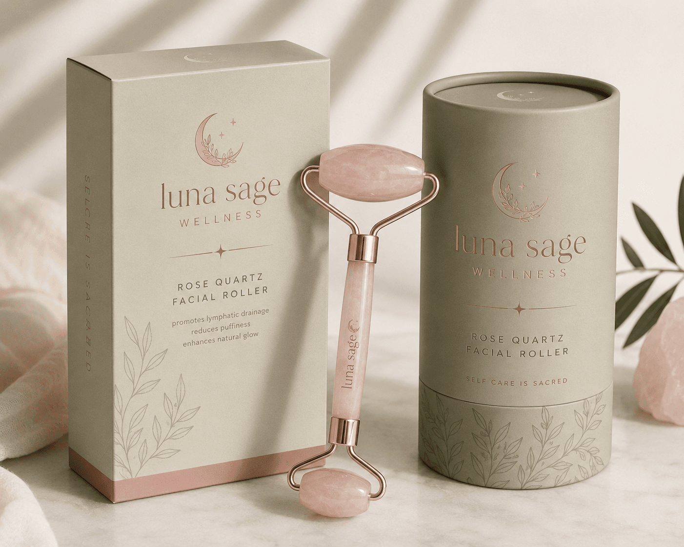 Rose Quartz Facial Roller — hand-cut Madagascar rose quartz